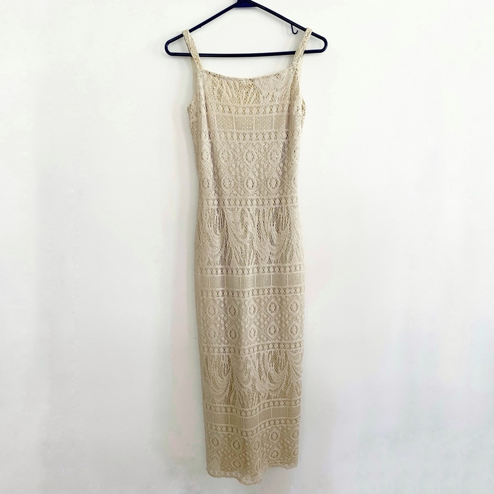 Vintage Jessica McClintock for Gunne Sax Low Back Ivory Lace Maxi Dress size 5/6